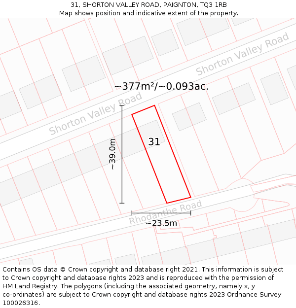 31, SHORTON VALLEY ROAD, PAIGNTON, TQ3 1RB: Plot and title map