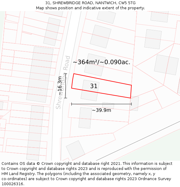 31, SHREWBRIDGE ROAD, NANTWICH, CW5 5TG: Plot and title map