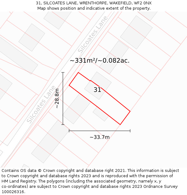 31, SILCOATES LANE, WRENTHORPE, WAKEFIELD, WF2 0NX: Plot and title map