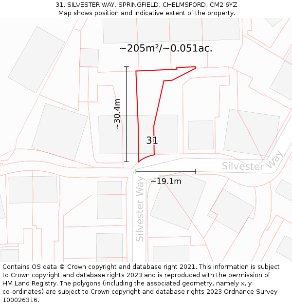 31, SILVESTER WAY, SPRINGFIELD, CHELMSFORD, CM2 6YZ: Plot and title map