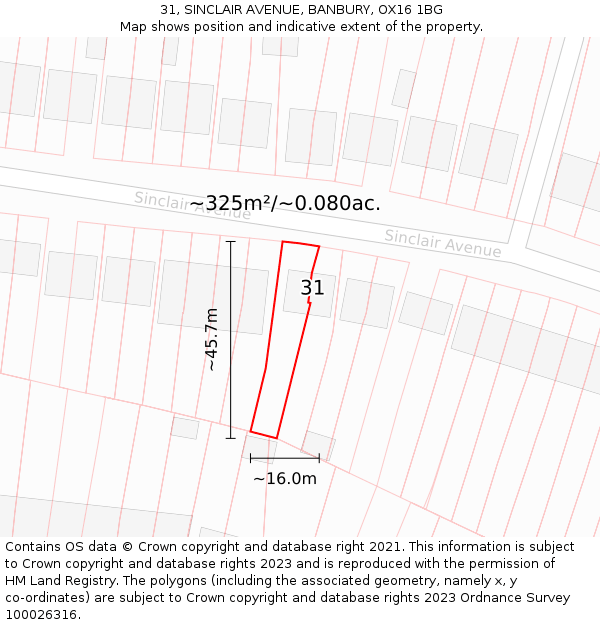 31, SINCLAIR AVENUE, BANBURY, OX16 1BG: Plot and title map