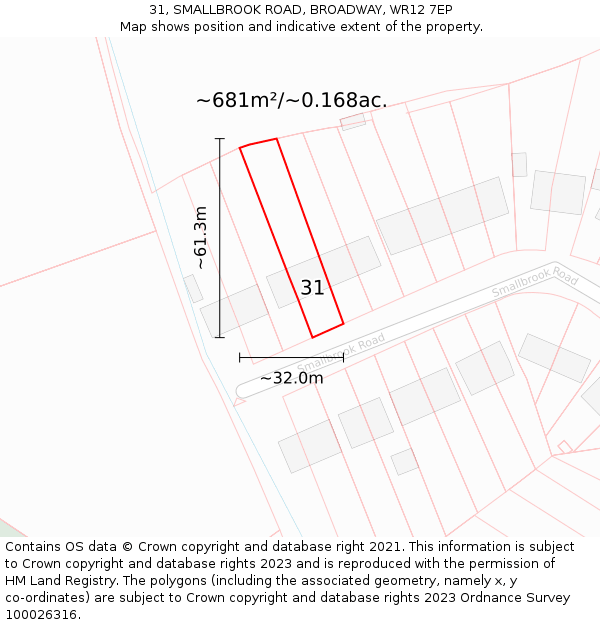 31, SMALLBROOK ROAD, BROADWAY, WR12 7EP: Plot and title map