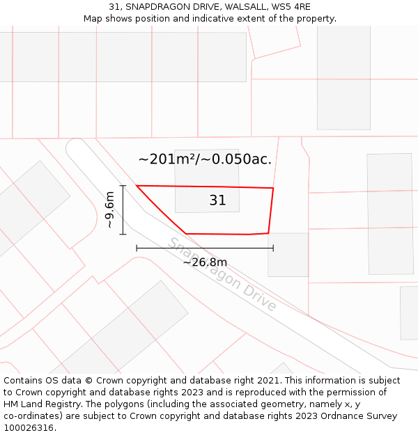 31, SNAPDRAGON DRIVE, WALSALL, WS5 4RE: Plot and title map