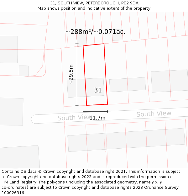 31, SOUTH VIEW, PETERBOROUGH, PE2 9DA: Plot and title map