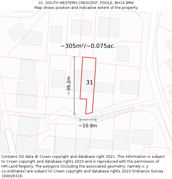 31, SOUTH WESTERN CRESCENT, POOLE, BH14 8RW: Plot and title map