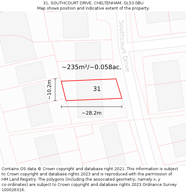 31, SOUTHCOURT DRIVE, CHELTENHAM, GL53 0BU: Plot and title map