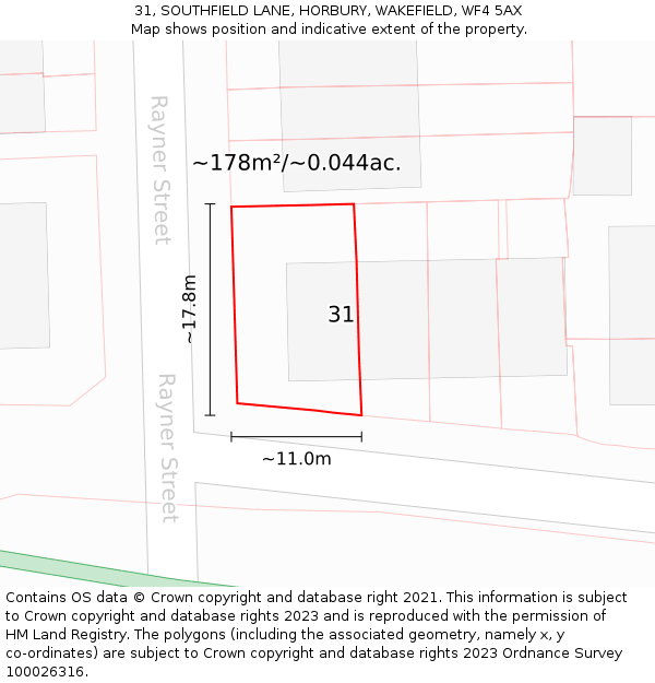 31, SOUTHFIELD LANE, HORBURY, WAKEFIELD, WF4 5AX: Plot and title map