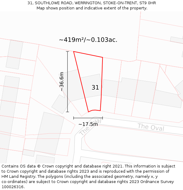 31, SOUTHLOWE ROAD, WERRINGTON, STOKE-ON-TRENT, ST9 0HR: Plot and title map