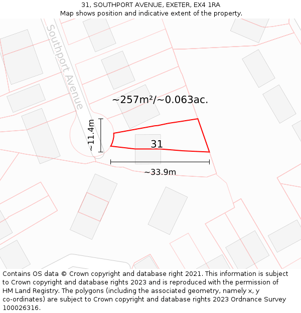 31, SOUTHPORT AVENUE, EXETER, EX4 1RA: Plot and title map