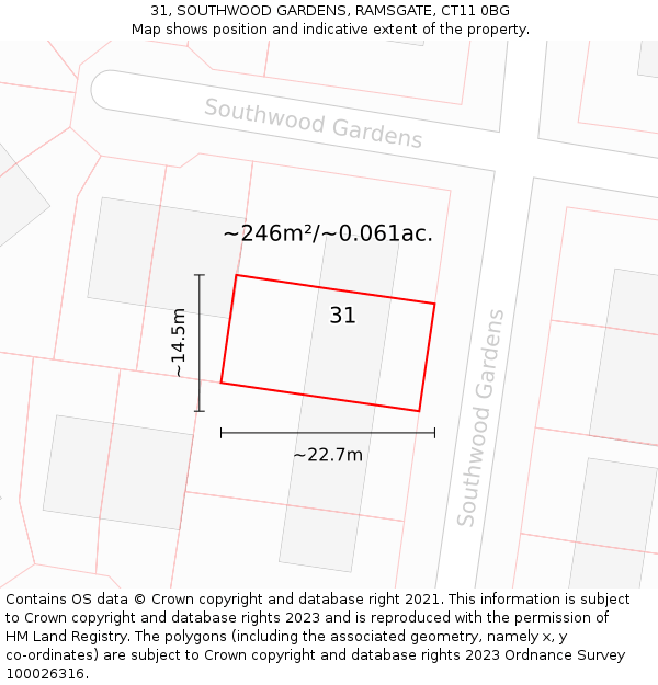 31, SOUTHWOOD GARDENS, RAMSGATE, CT11 0BG: Plot and title map