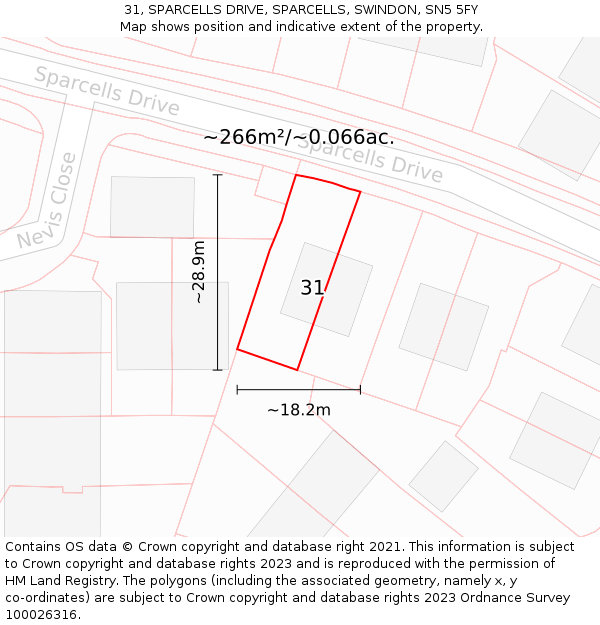 31, SPARCELLS DRIVE, SPARCELLS, SWINDON, SN5 5FY: Plot and title map