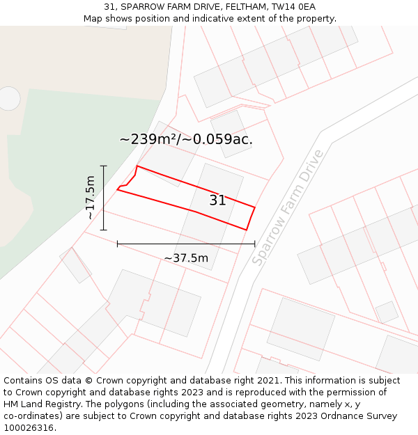 31, SPARROW FARM DRIVE, FELTHAM, TW14 0EA: Plot and title map