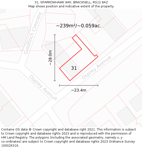 31, SPARROWHAWK WAY, BRACKNELL, RG12 8AZ: Plot and title map