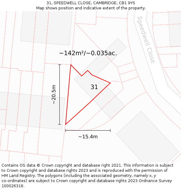 31, SPEEDWELL CLOSE, CAMBRIDGE, CB1 9YS: Plot and title map