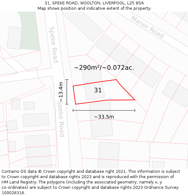 31, SPEKE ROAD, WOOLTON, LIVERPOOL, L25 8SA: Plot and title map