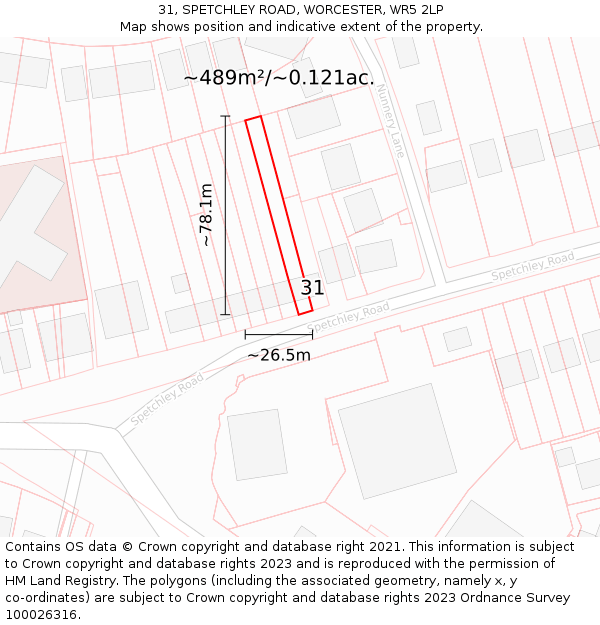 31, SPETCHLEY ROAD, WORCESTER, WR5 2LP: Plot and title map