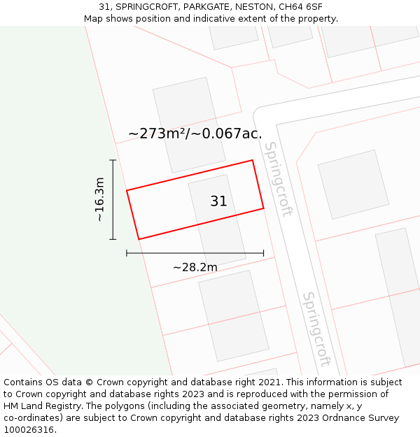 31, SPRINGCROFT, PARKGATE, NESTON, CH64 6SF: Plot and title map