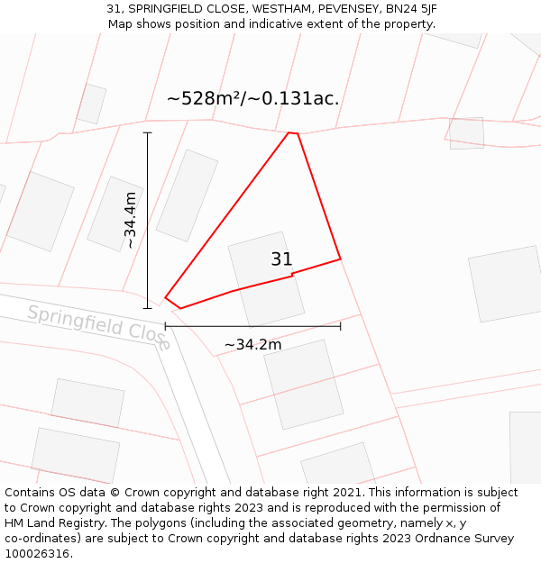 31, SPRINGFIELD CLOSE, WESTHAM, PEVENSEY, BN24 5JF: Plot and title map