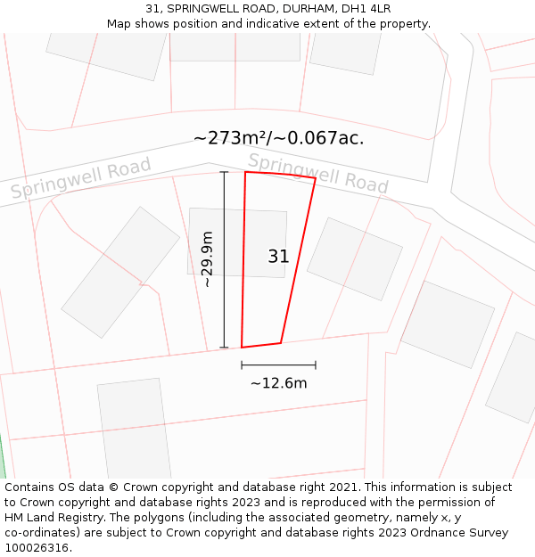 31, SPRINGWELL ROAD, DURHAM, DH1 4LR: Plot and title map