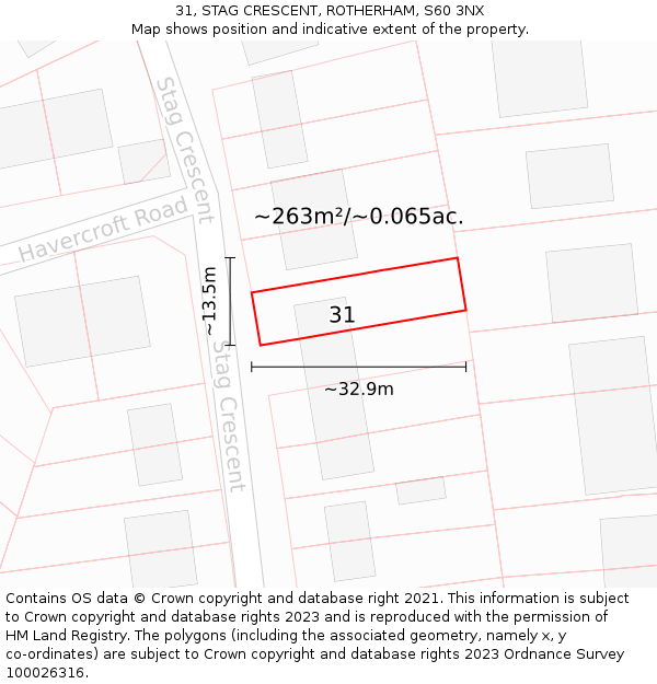 31, STAG CRESCENT, ROTHERHAM, S60 3NX: Plot and title map