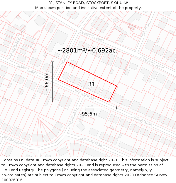 31, STANLEY ROAD, STOCKPORT, SK4 4HW: Plot and title map