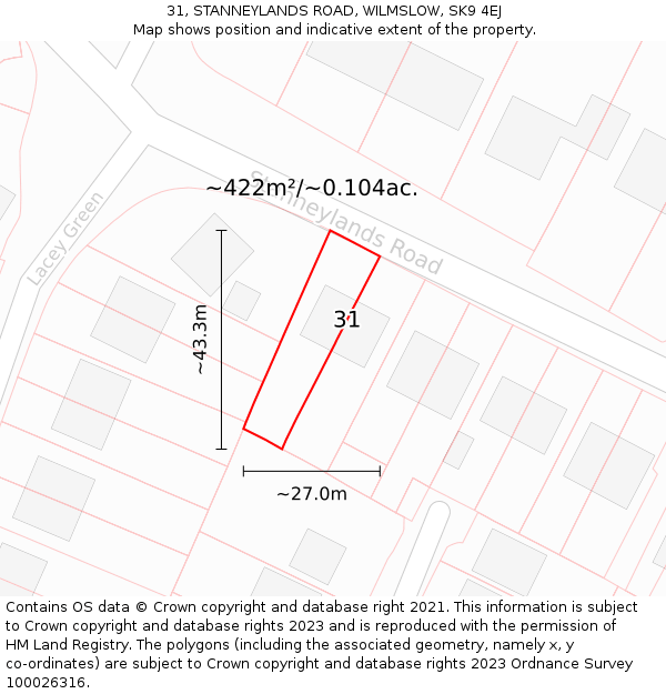 31, STANNEYLANDS ROAD, WILMSLOW, SK9 4EJ: Plot and title map