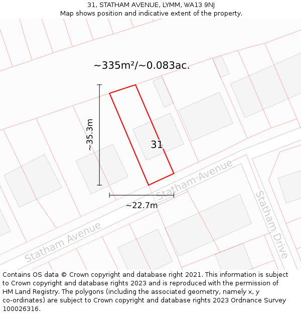 31, STATHAM AVENUE, LYMM, WA13 9NJ: Plot and title map