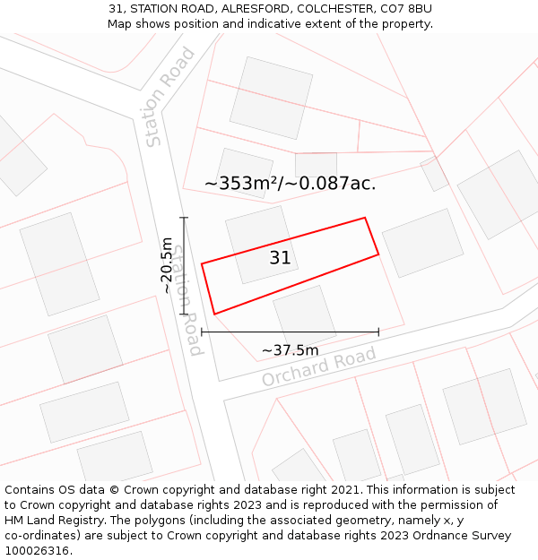 31, STATION ROAD, ALRESFORD, COLCHESTER, CO7 8BU: Plot and title map