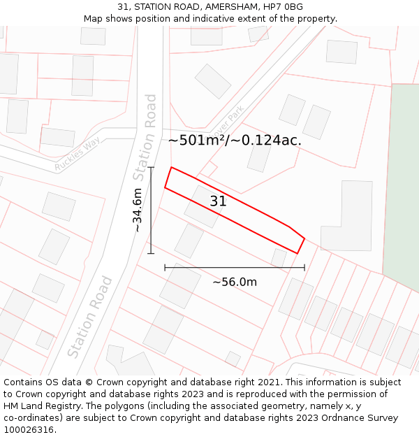 31, STATION ROAD, AMERSHAM, HP7 0BG: Plot and title map