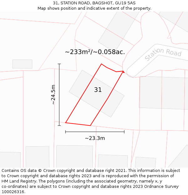 31, STATION ROAD, BAGSHOT, GU19 5AS: Plot and title map