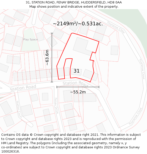 31, STATION ROAD, FENAY BRIDGE, HUDDERSFIELD, HD8 0AA: Plot and title map