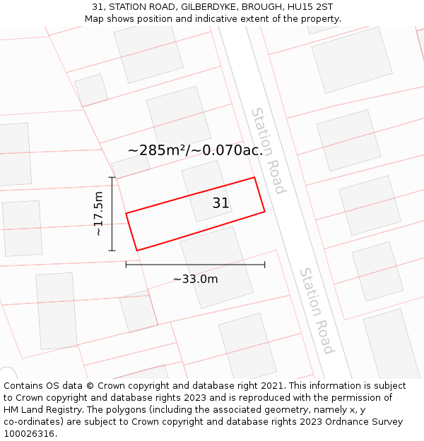 31, STATION ROAD, GILBERDYKE, BROUGH, HU15 2ST: Plot and title map