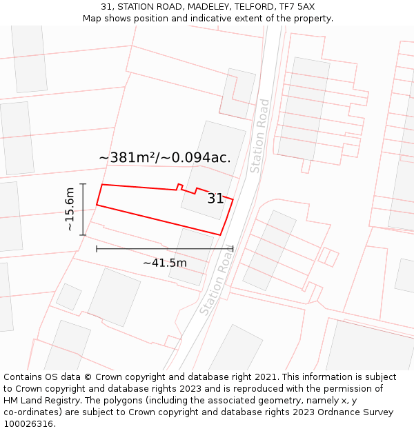 31, STATION ROAD, MADELEY, TELFORD, TF7 5AX: Plot and title map