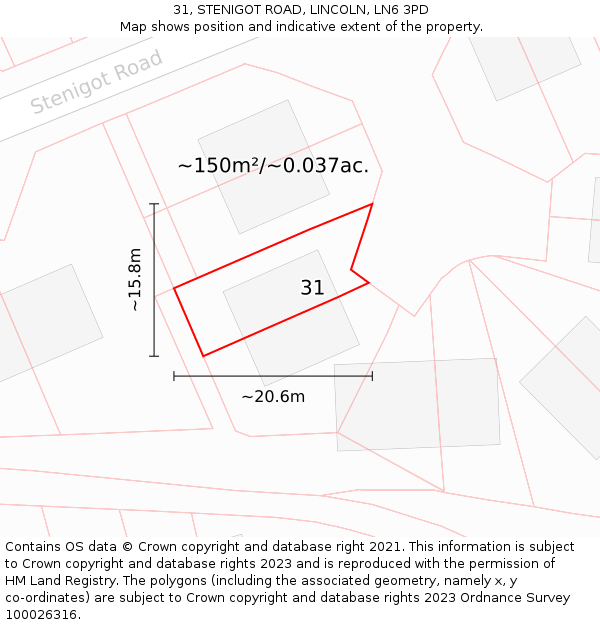 31, STENIGOT ROAD, LINCOLN, LN6 3PD: Plot and title map