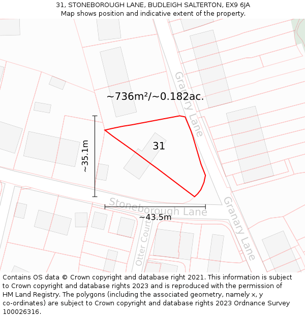 31, STONEBOROUGH LANE, BUDLEIGH SALTERTON, EX9 6JA: Plot and title map