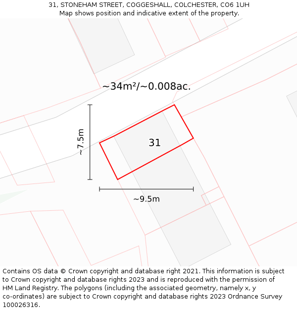 31, STONEHAM STREET, COGGESHALL, COLCHESTER, CO6 1UH: Plot and title map