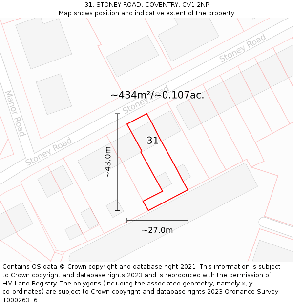 31, STONEY ROAD, COVENTRY, CV1 2NP: Plot and title map