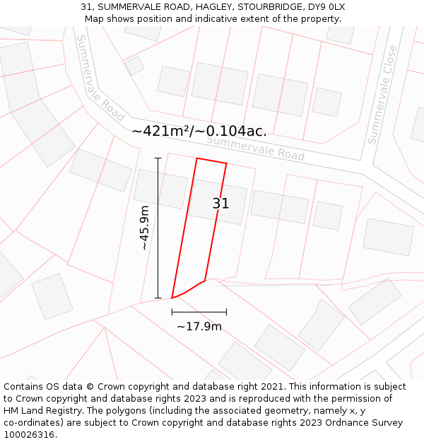 31, SUMMERVALE ROAD, HAGLEY, STOURBRIDGE, DY9 0LX: Plot and title map