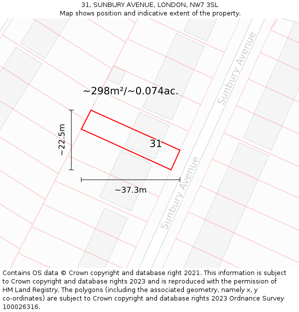 31, SUNBURY AVENUE, LONDON, NW7 3SL: Plot and title map