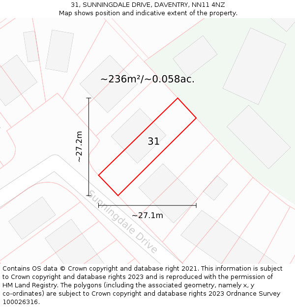 31, SUNNINGDALE DRIVE, DAVENTRY, NN11 4NZ: Plot and title map