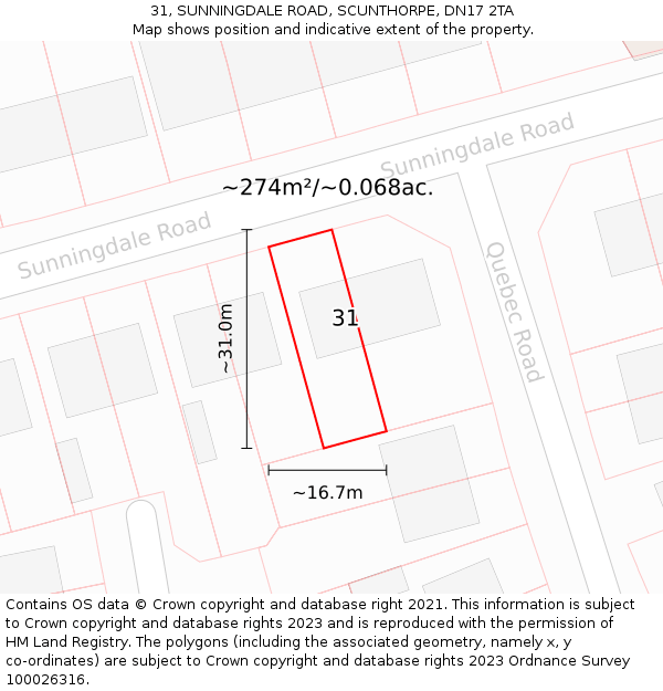 31, SUNNINGDALE ROAD, SCUNTHORPE, DN17 2TA: Plot and title map