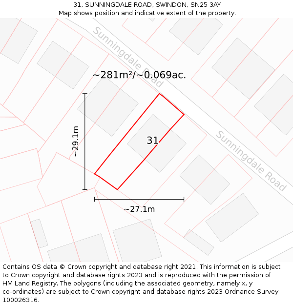 31, SUNNINGDALE ROAD, SWINDON, SN25 3AY: Plot and title map