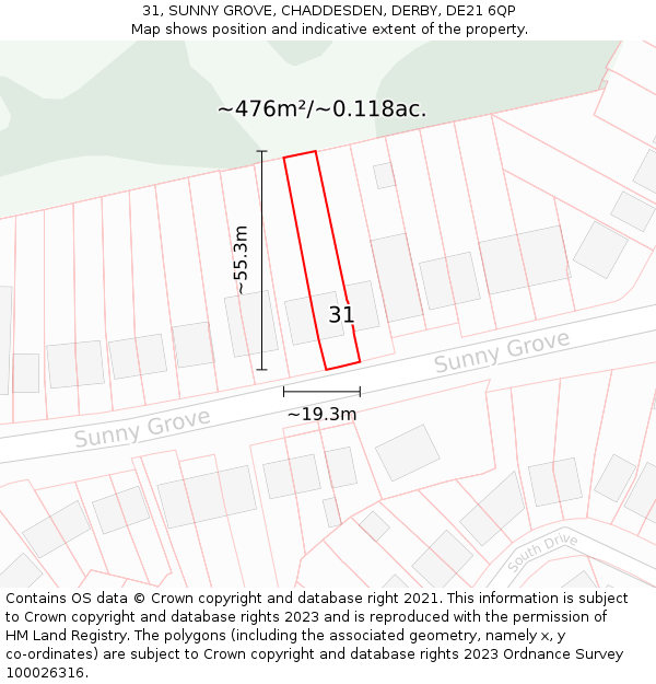 31, SUNNY GROVE, CHADDESDEN, DERBY, DE21 6QP: Plot and title map