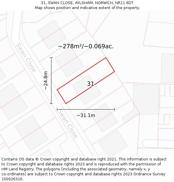 31, SWAN CLOSE, AYLSHAM, NORWICH, NR11 6DT: Plot and title map