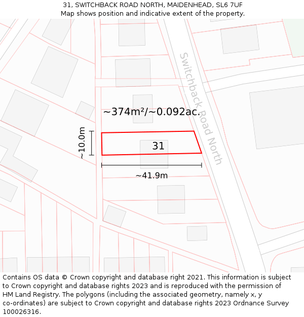 31, SWITCHBACK ROAD NORTH, MAIDENHEAD, SL6 7UF: Plot and title map