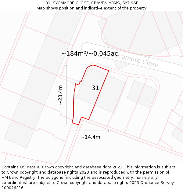 31, SYCAMORE CLOSE, CRAVEN ARMS, SY7 9AF: Plot and title map