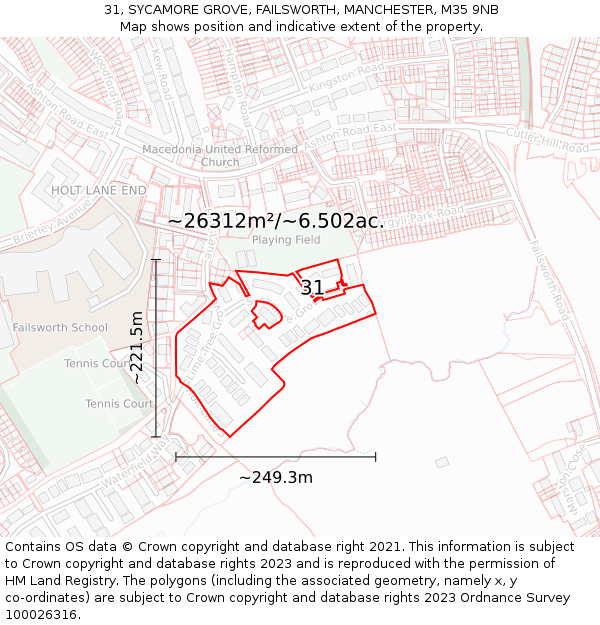 31, SYCAMORE GROVE, FAILSWORTH, MANCHESTER, M35 9NB: Plot and title map