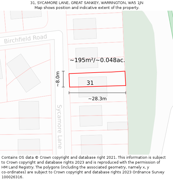 31, SYCAMORE LANE, GREAT SANKEY, WARRINGTON, WA5 1JN: Plot and title map