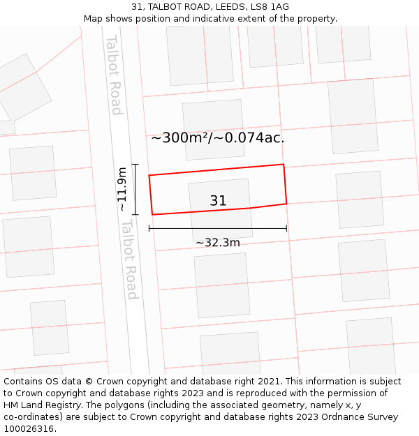 31, TALBOT ROAD, LEEDS, LS8 1AG: Plot and title map