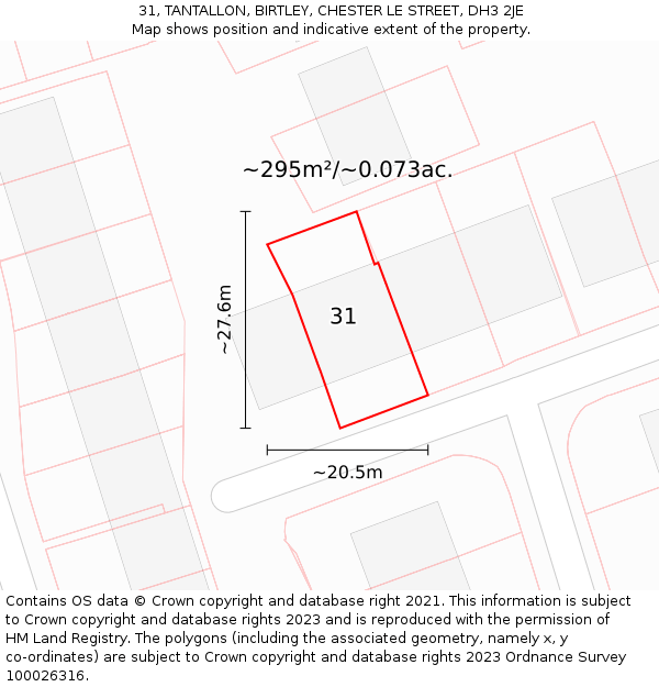 31, TANTALLON, BIRTLEY, CHESTER LE STREET, DH3 2JE: Plot and title map